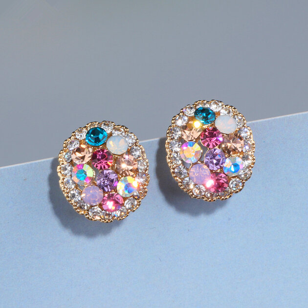 Boucles D'oreilles Clips à Strass Multicolores - État Neuf - Pour Oreilles Non Percées
