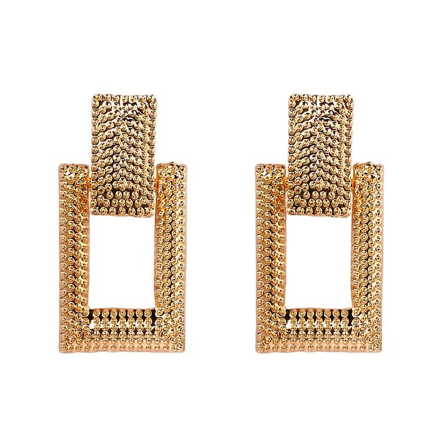 Boucles D'oreilles Fantaisie Rectangulaires Clip Doré - Occasion élégant