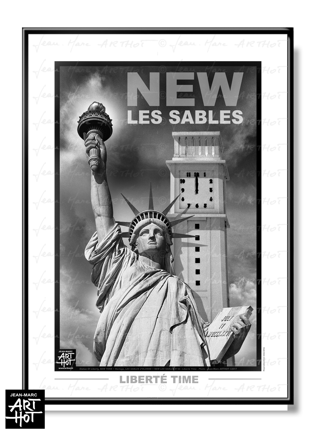 arthot-photo-art-b&amp;w-new-york-vendee-sables-olonne-newlessables-044-liberty-horloge-AFFICHE-Vertic-blanc
