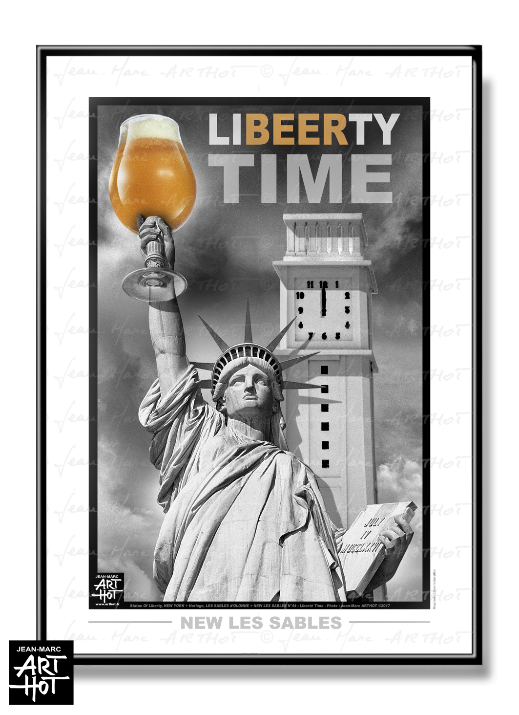 arthot-photo-art-b&amp;w-new-york-vendee-sables-olonne-newlessables-044-liberty-horloge-AFFICHE-Beer