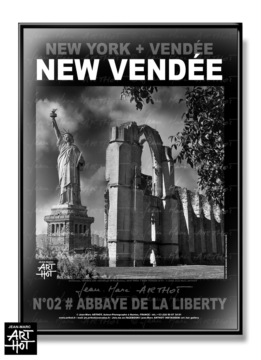 arthot-photo-art-b&amp;w-new-york-vendee-newvendee-002-statue-liberté-abbaye-maillezais-maris-poitevin-ruines-AFFICHE