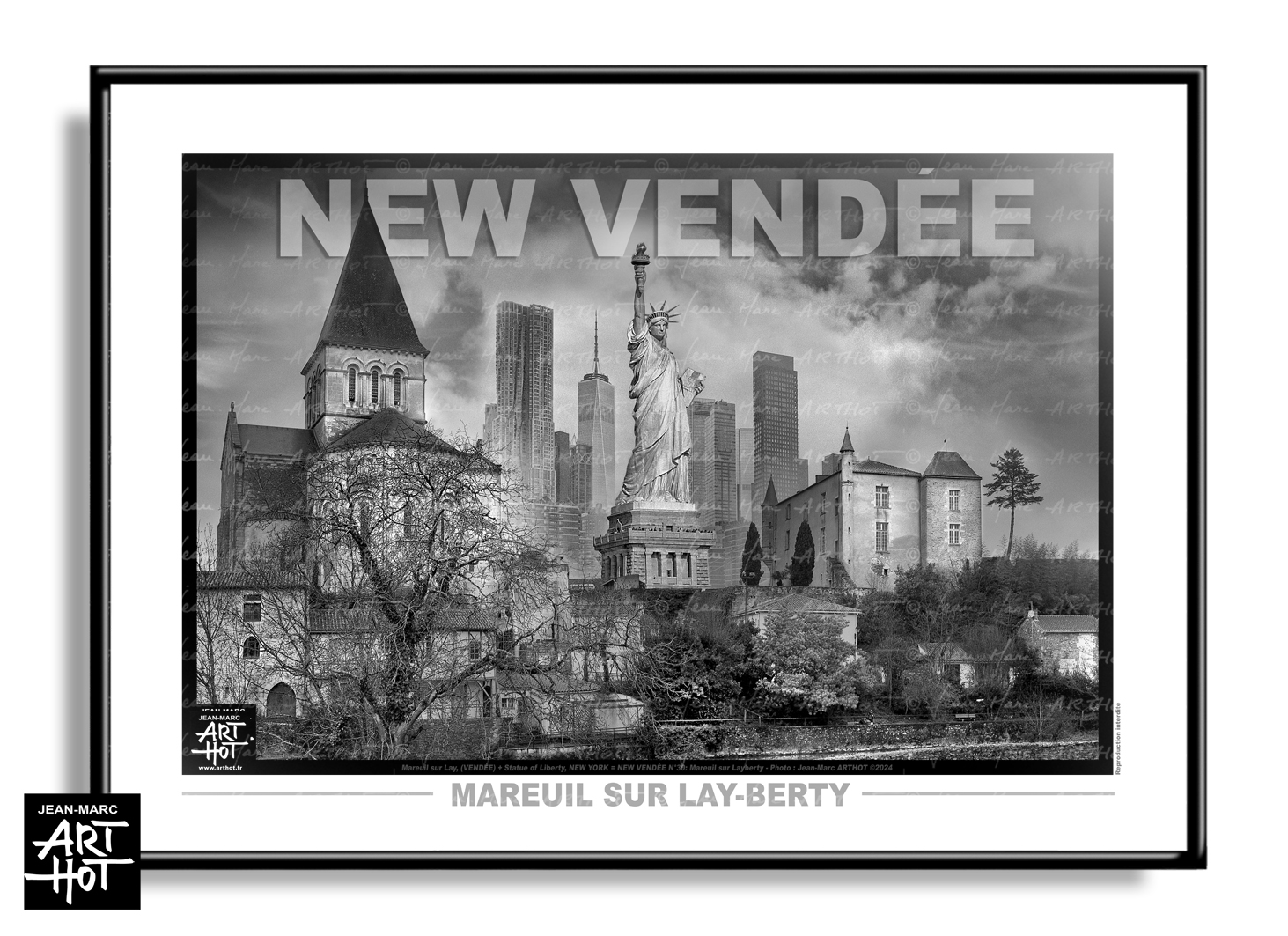 arthot-photo-art-b&amp;w-new-york-vendee-newvendee-030-mareuil-sur-lay-statue-liberte-chateau-eglise-buildings-manhattan-HORIZ-AFFICHE