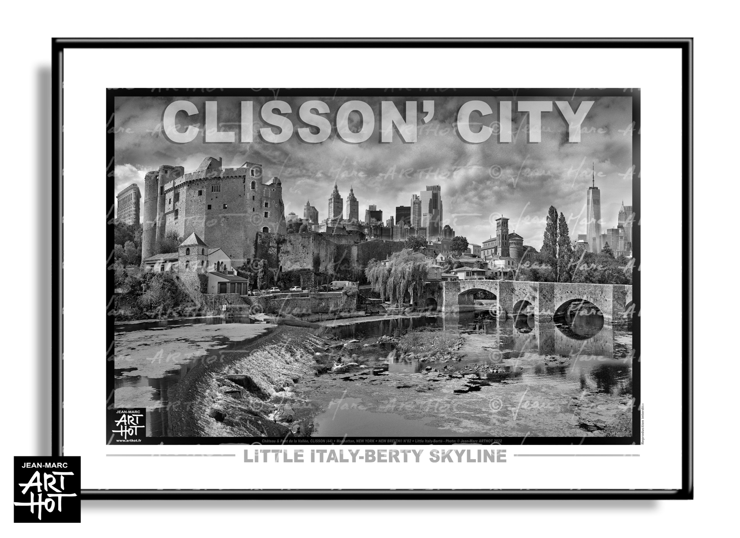 arthot-photo-art-b&amp;w-new-york-bretagne-newbreizh-082-loire-atlantique-44-clisson-pont-chateau-eglise-riviere-sevre-buildings-AFFICHE-HORIZ