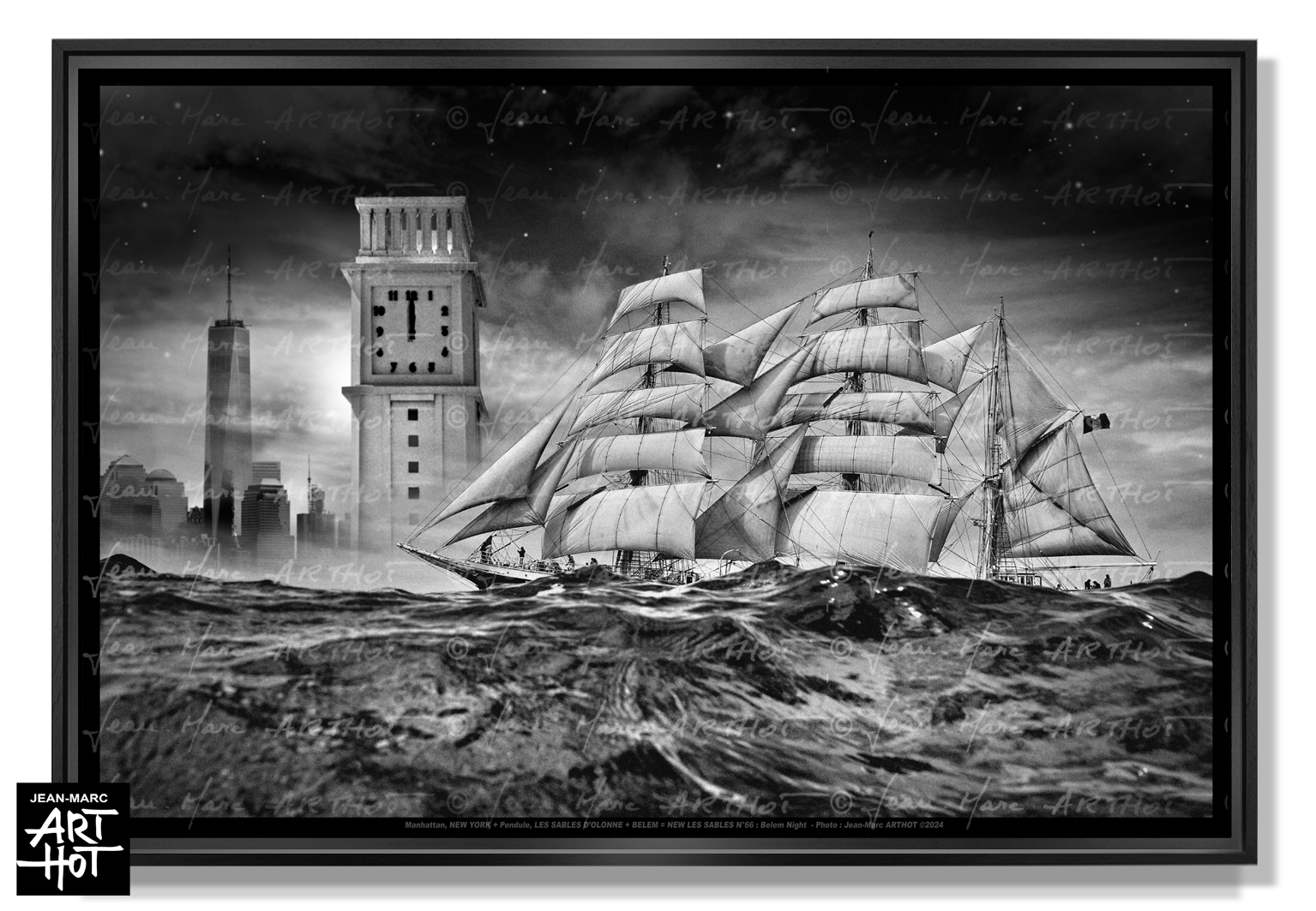 arthot-photo-art-b&amp;w-new-york-vendee-sables-olonne-newlessables-066-trois-mats-belem-nuit-horloge-horiz