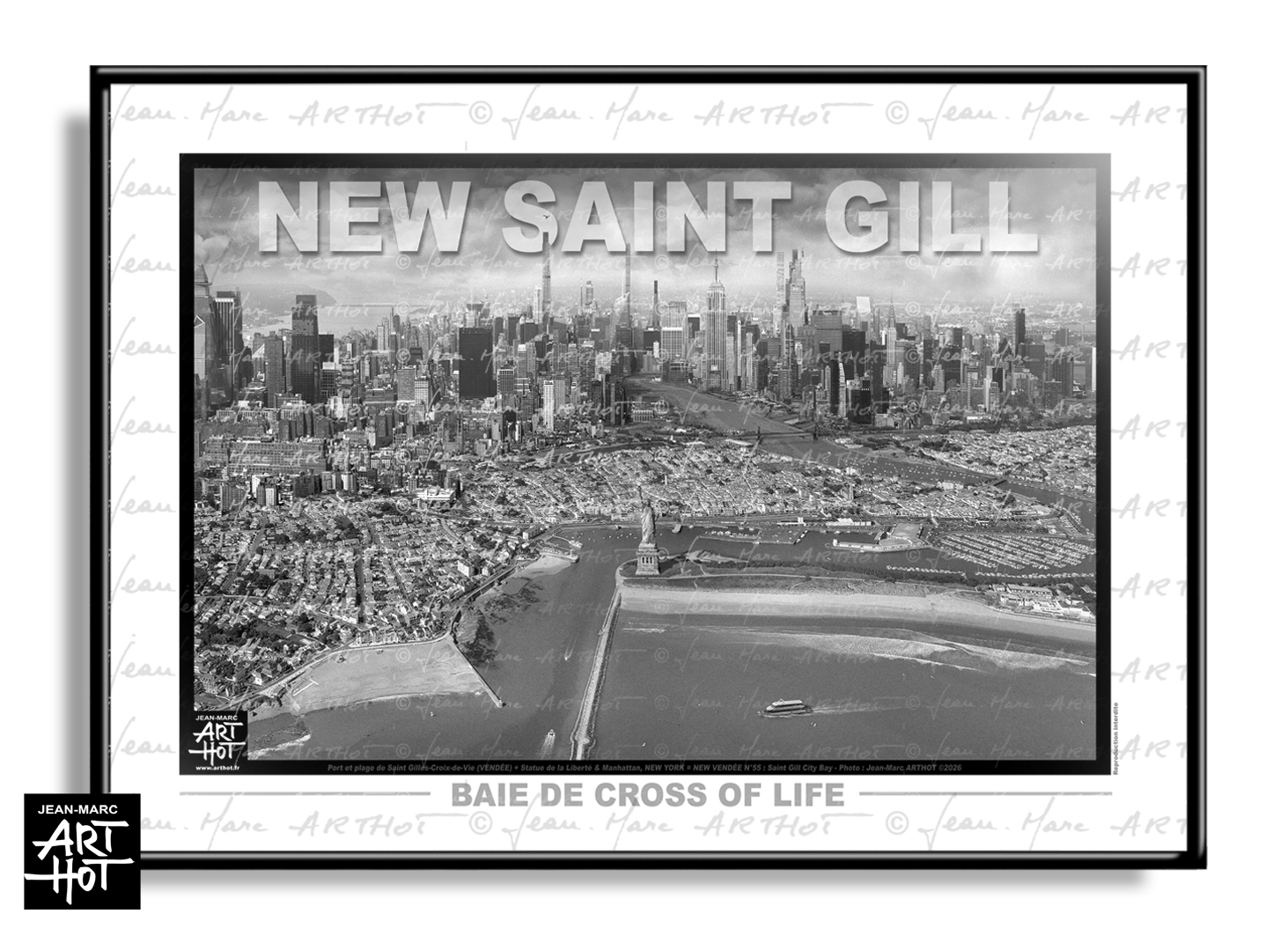 arthot-photo-art-b&amp;w-new-york-vendee-newvendee-055-saint-gilles-croix-de-vie-port-buildings-dune-grande-plage-boisvinet-statue-liberte-aerien-NSTGILL-HORIZ-AFFICHE