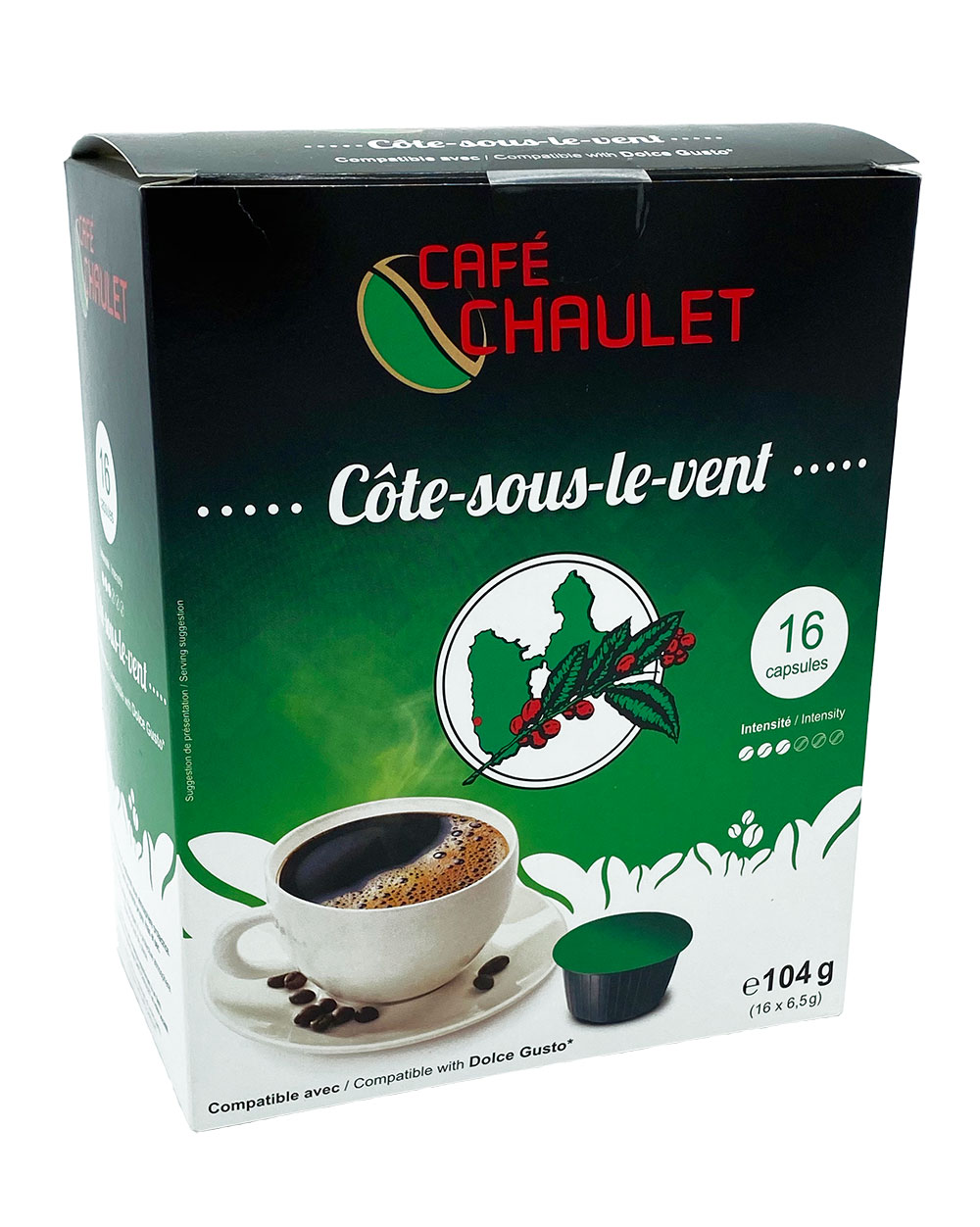 Café Chaulet Côte sous le vent en capsules pour Dolce Gusto