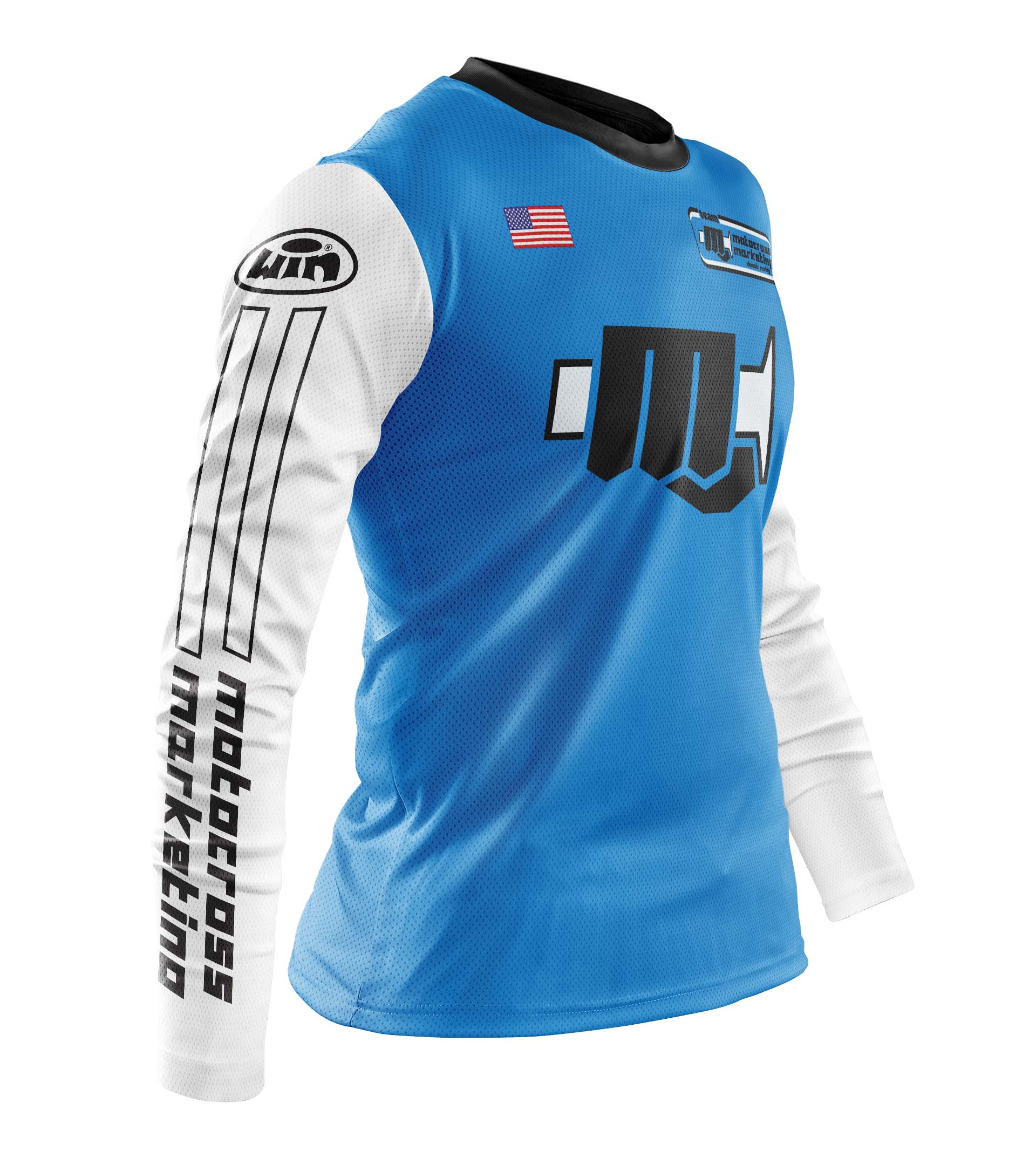 Maillot MXM Aéré Origin Bleu Blanc Noir Profil