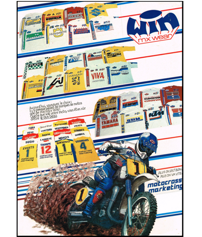 Motocross Marketing publicités Moto Vintage Tria Classic Enduro Vintage Sinisalo Oakley Scott DG JT Racing USA Win Ohlins Shocks Simons Forks Axo Falk Happytime