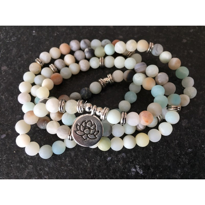 mala en amazonite fleur de lotus