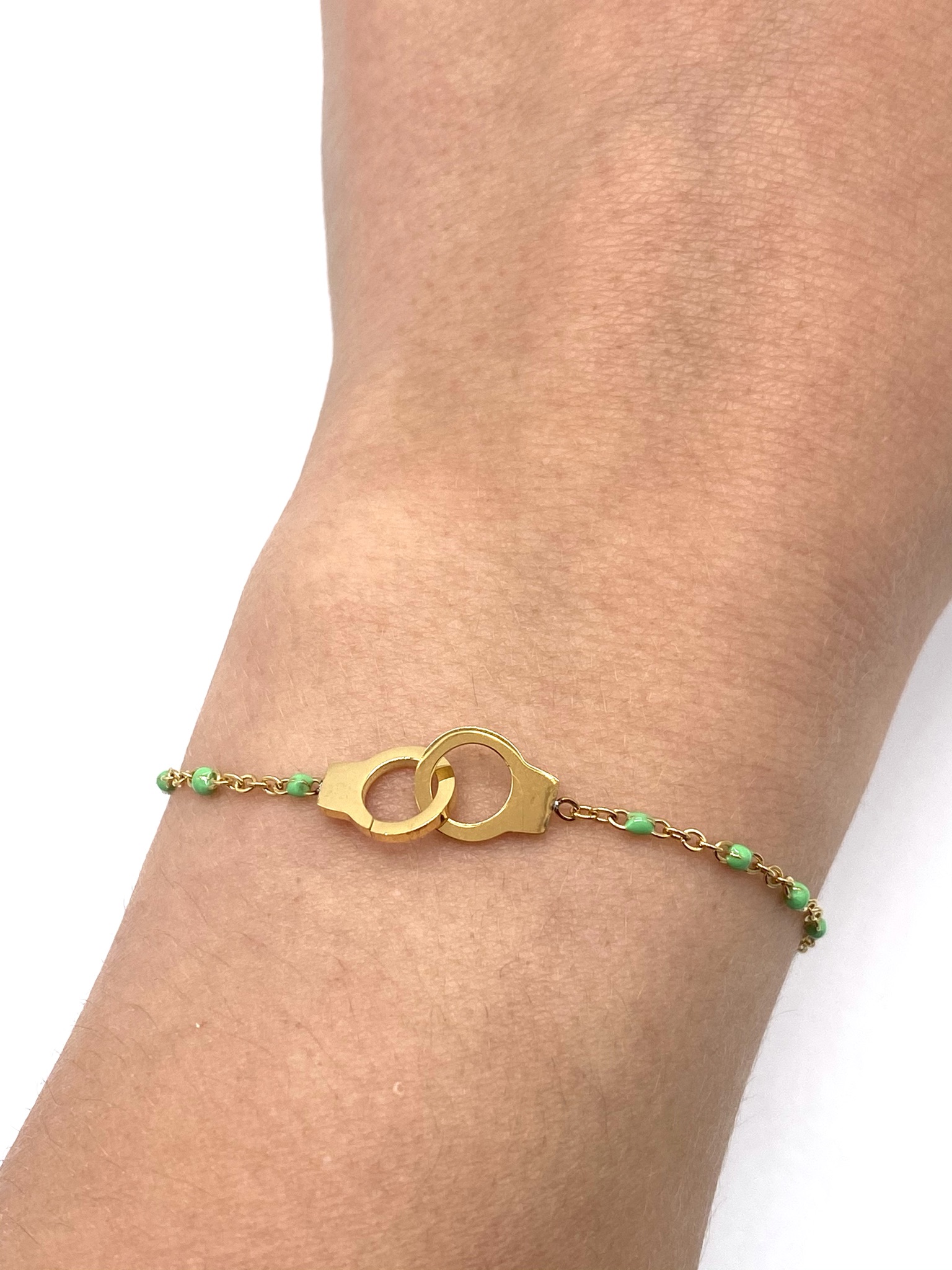 bracelet-perles-menotte-vert-doré-2