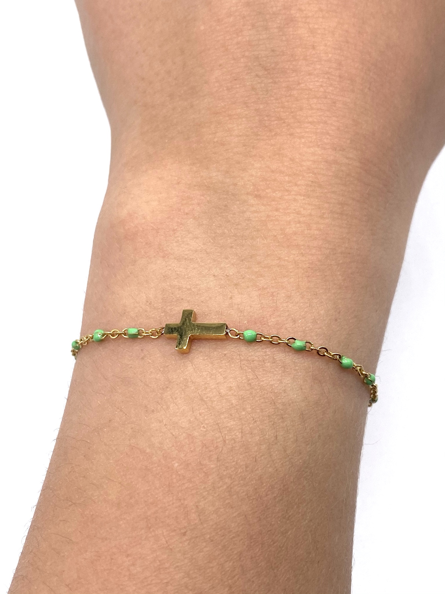 bracelet-perles-croix-turquoise-doré-2