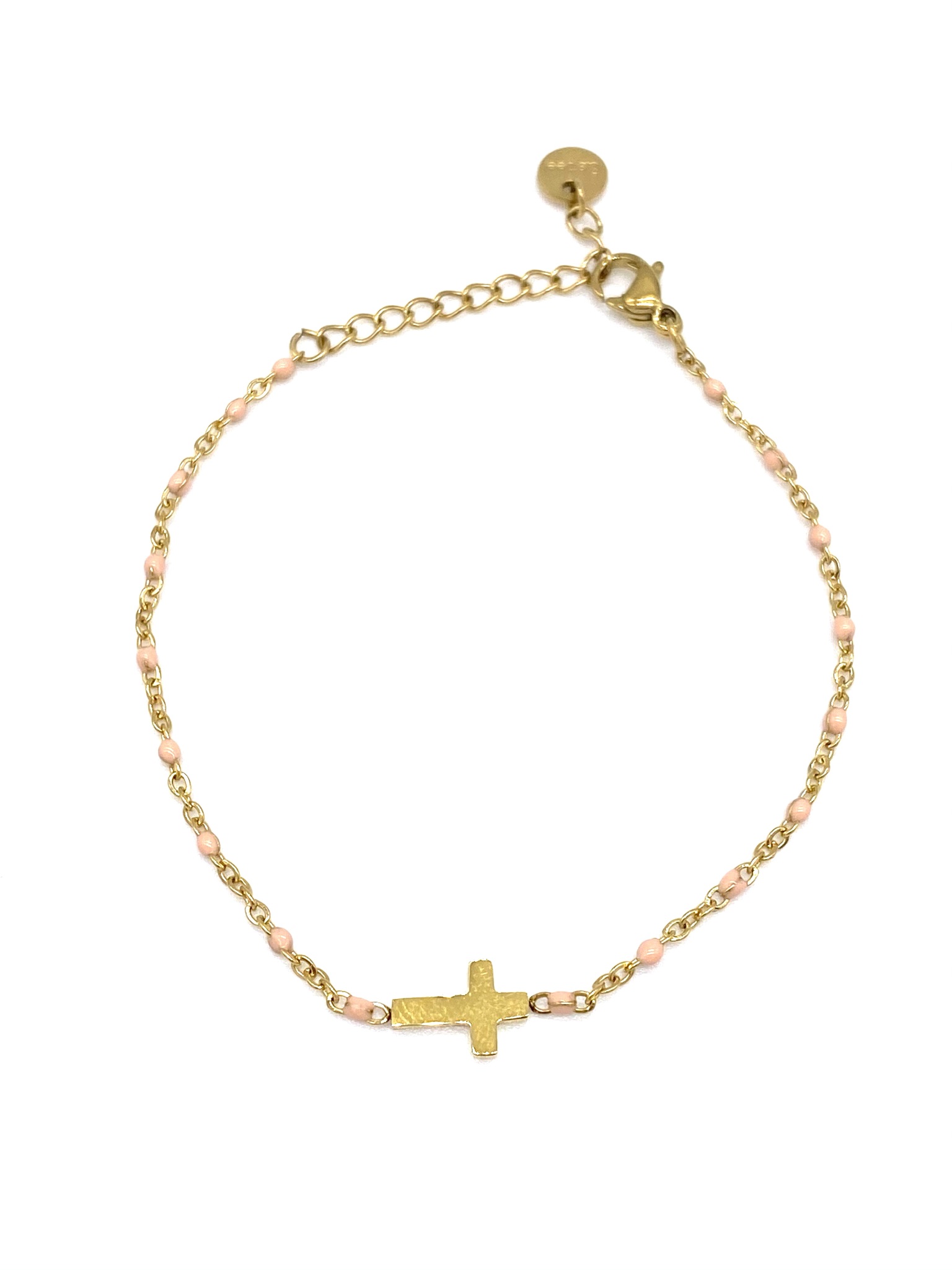bracelet-perles-croix-rose-doré-2