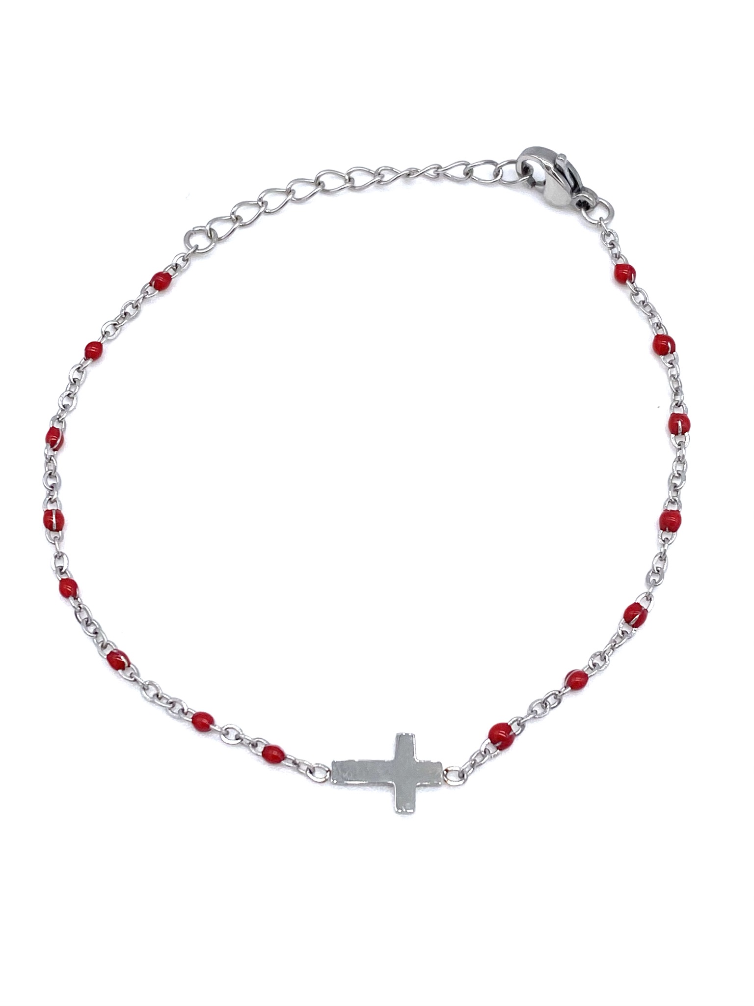 Bracelet perles avec croix - Argenté