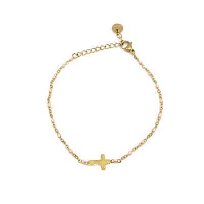 bracelet-perles-croix-rose-doré-2