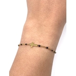 bracelet-perles-croix-noir-doré