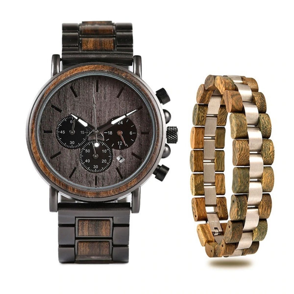 Coffret cadeau montre en bois ebene et son bracelet (5)