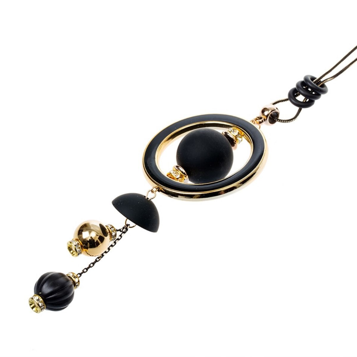 Collier long, pendentif sphère et et cercle en bois luxe (6)