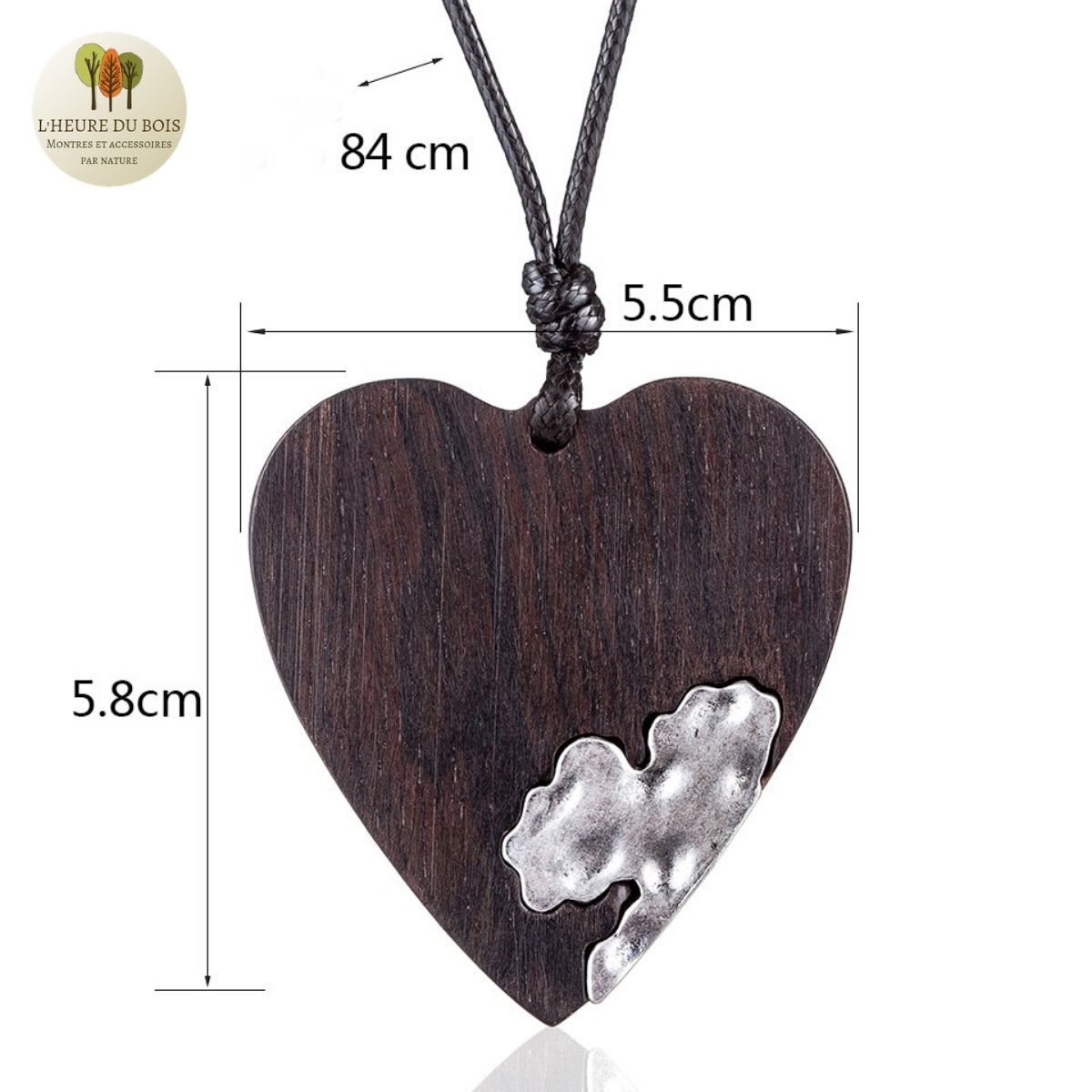 Collier long et pendentif  coeur en bois (3)