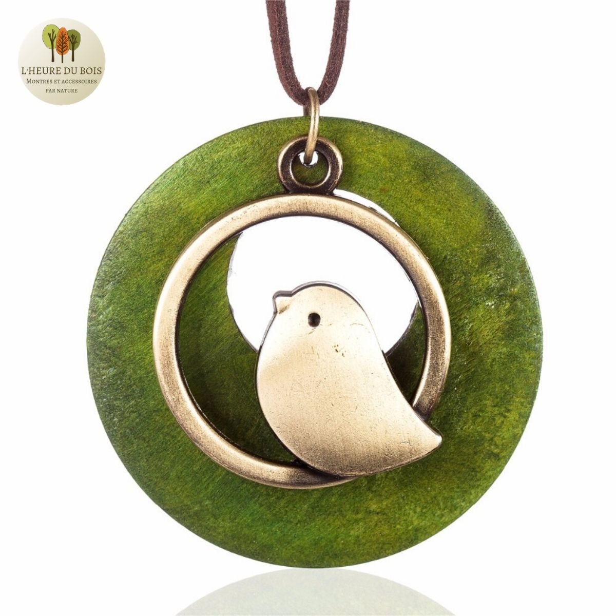 Collier long et pendentif oiseau bois de santal (1)