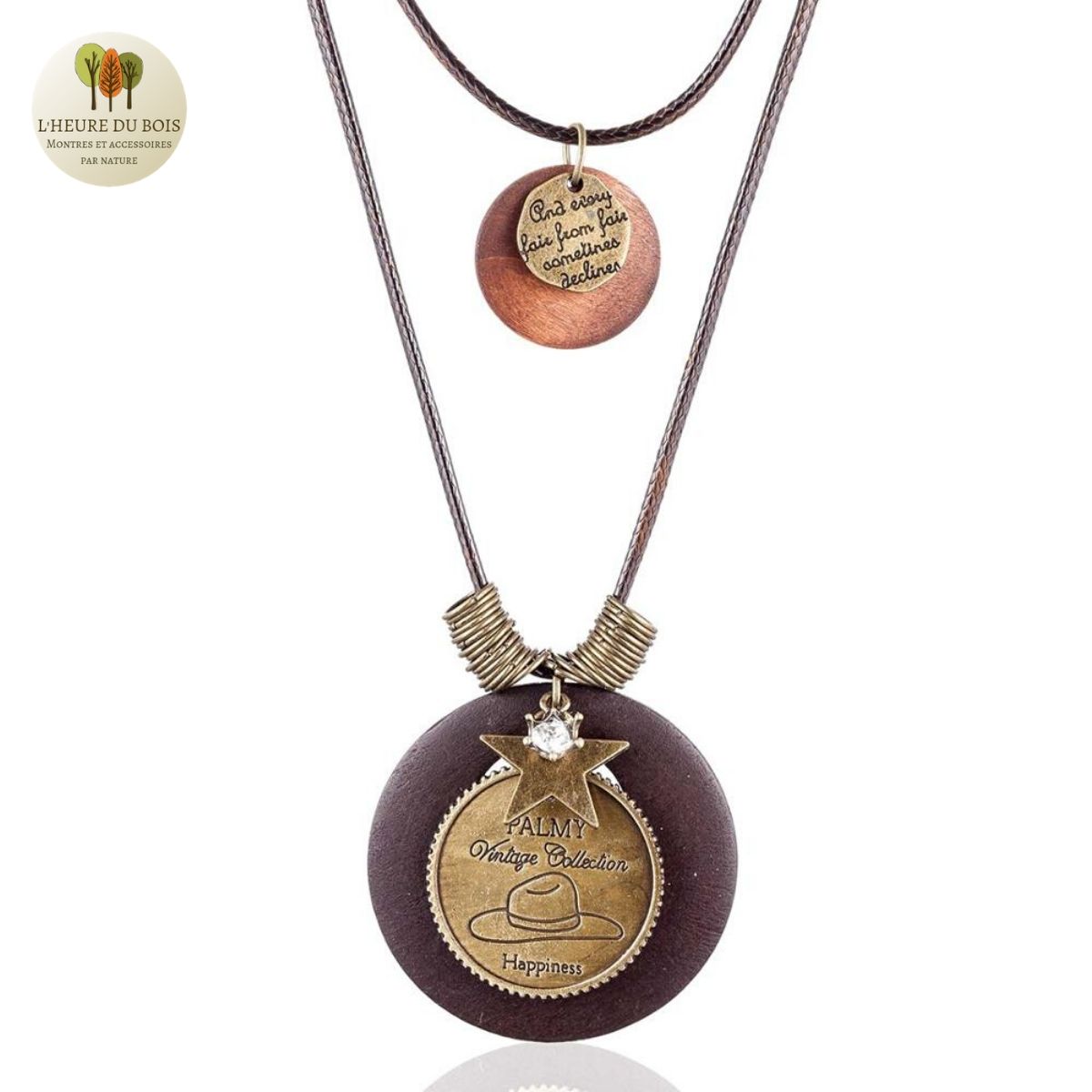 Collier long double et pendentif bois de santal etoile (4)