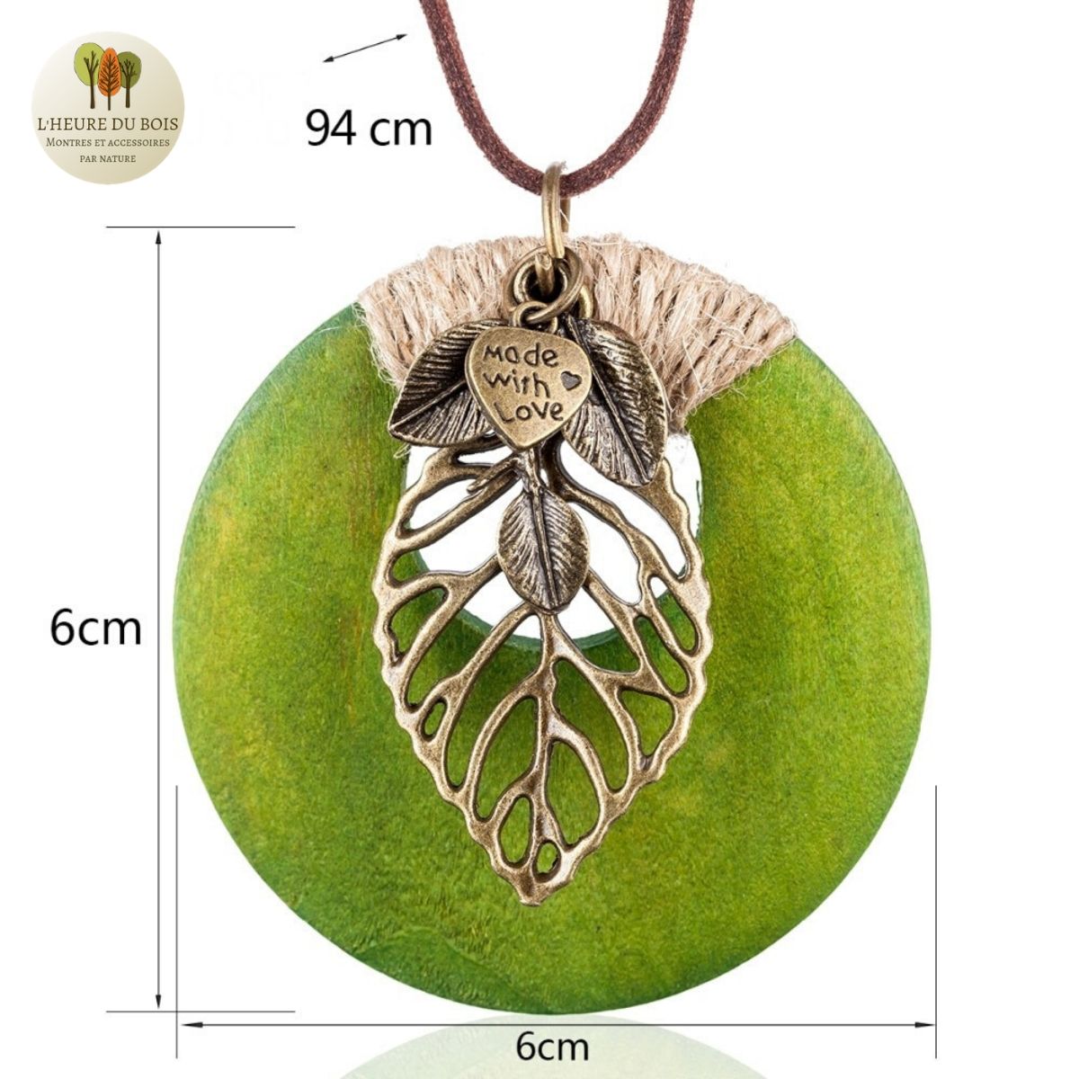 Collier long pendentif bois coeur et feuille (6)