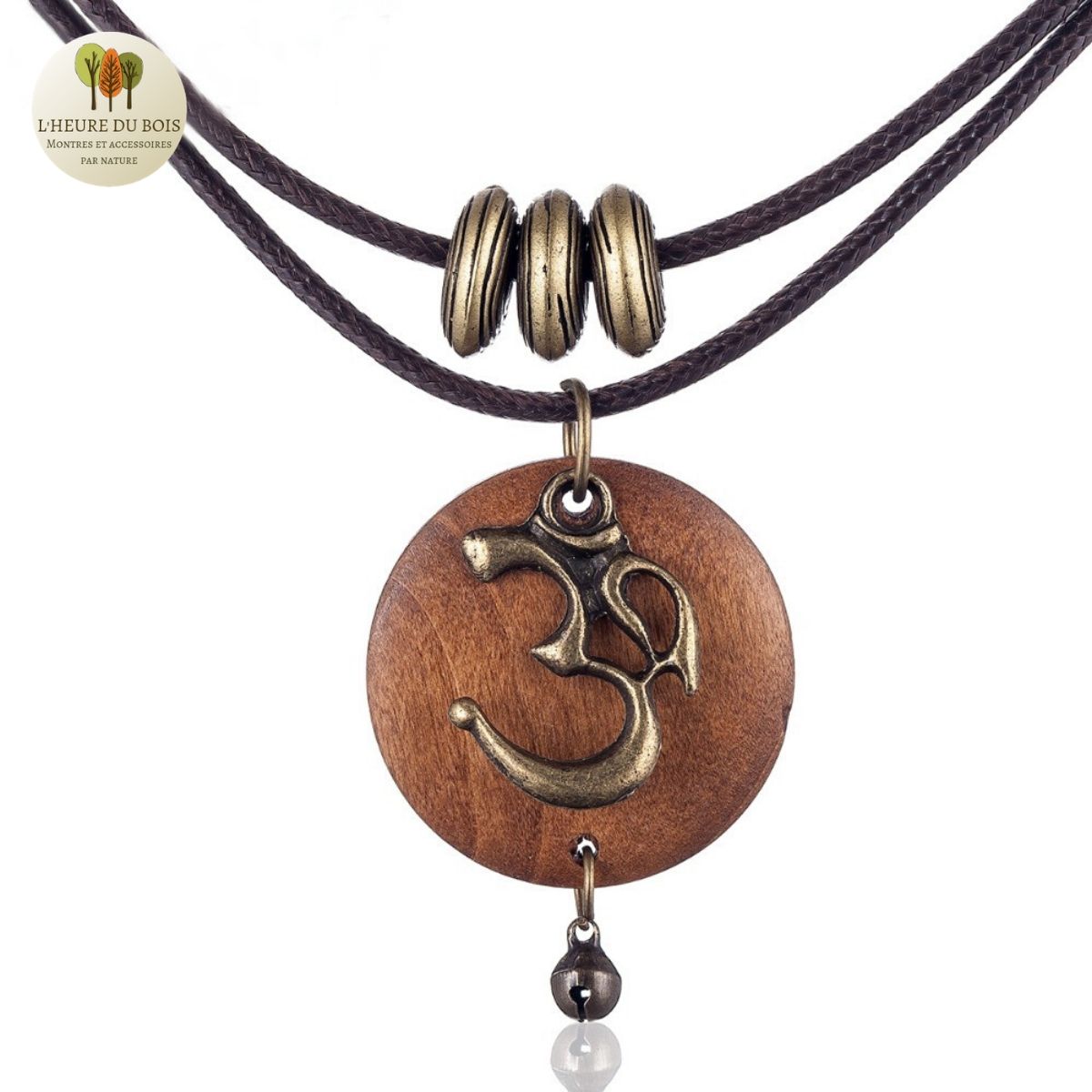 Collier double et pendentif en bois indien (1)