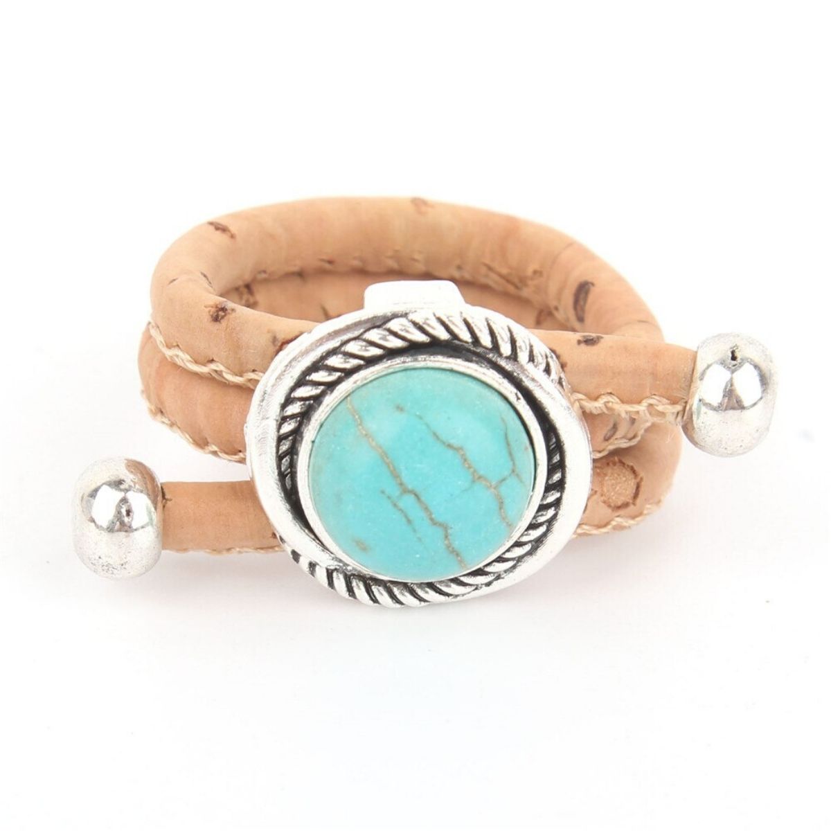 Bague en liège naturel turquoise (2)