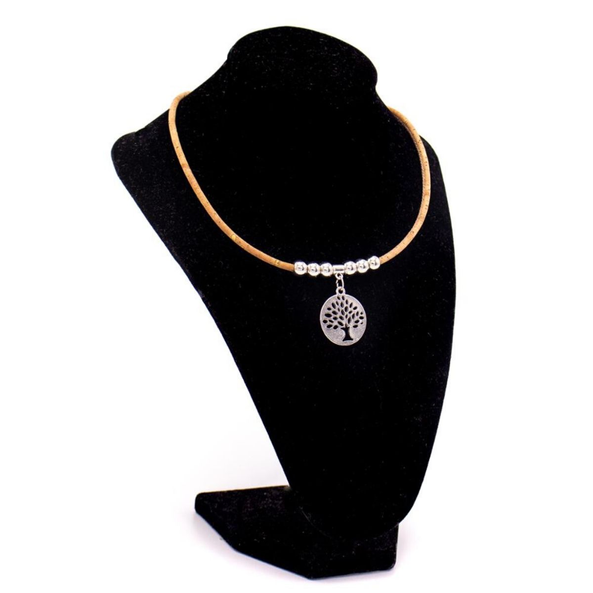 Collier en liège naturel Arbre et perle (6)