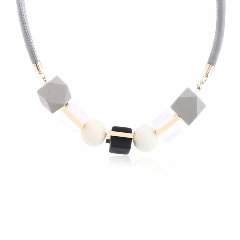 Collier ras de cou, pendentifs sphères et cubes en bois multicolores ...