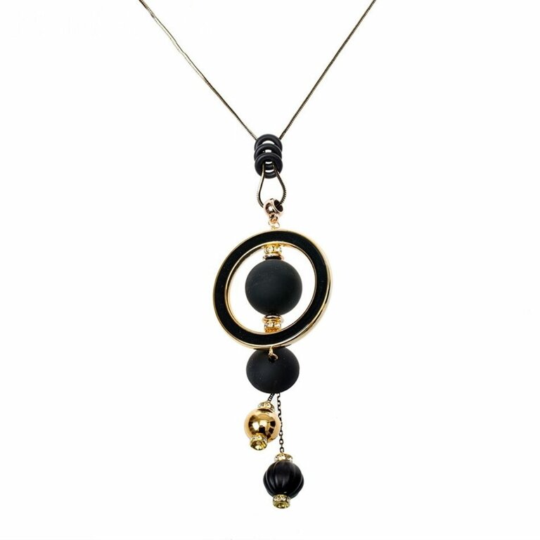 Collier Cercles Métal Doré Avec Lien Soie – Style Années 1990 – Occasion Vintage