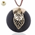 Collier long pendentif bois coeur et feuille (1)
