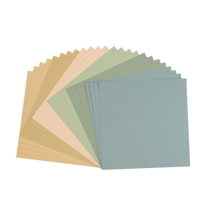 Pack de 24 planches de papier texturé 216 g/m2 - 30.5x30.5 cms - assortiment de verts pastel