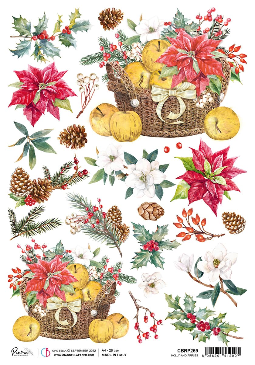 Papier De Riz A4 Motifs Noël Vintage - Papier à Motifs Pour Découpage, Serviettes Décoratives (lot Unique)