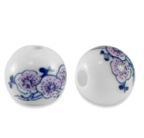 25 perles en céramique rondes 8mms Blanc/Rose soleil