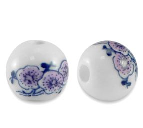 25 perles en céramique rondes 6 mms Blanc/Rose soleil