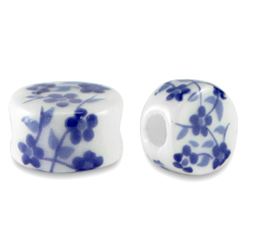 20 perles en céramique disques 8 mms Blanc/Bleu de Delft