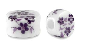 20 perles en céramique disques 8 mms Blanc/Lotus violet