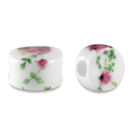 20 perles en céramique disques 8 mms Blanc/Baie rose