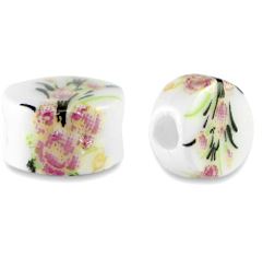 20 perles en céramique disques 8 mms Blanc/Rose bruyère
