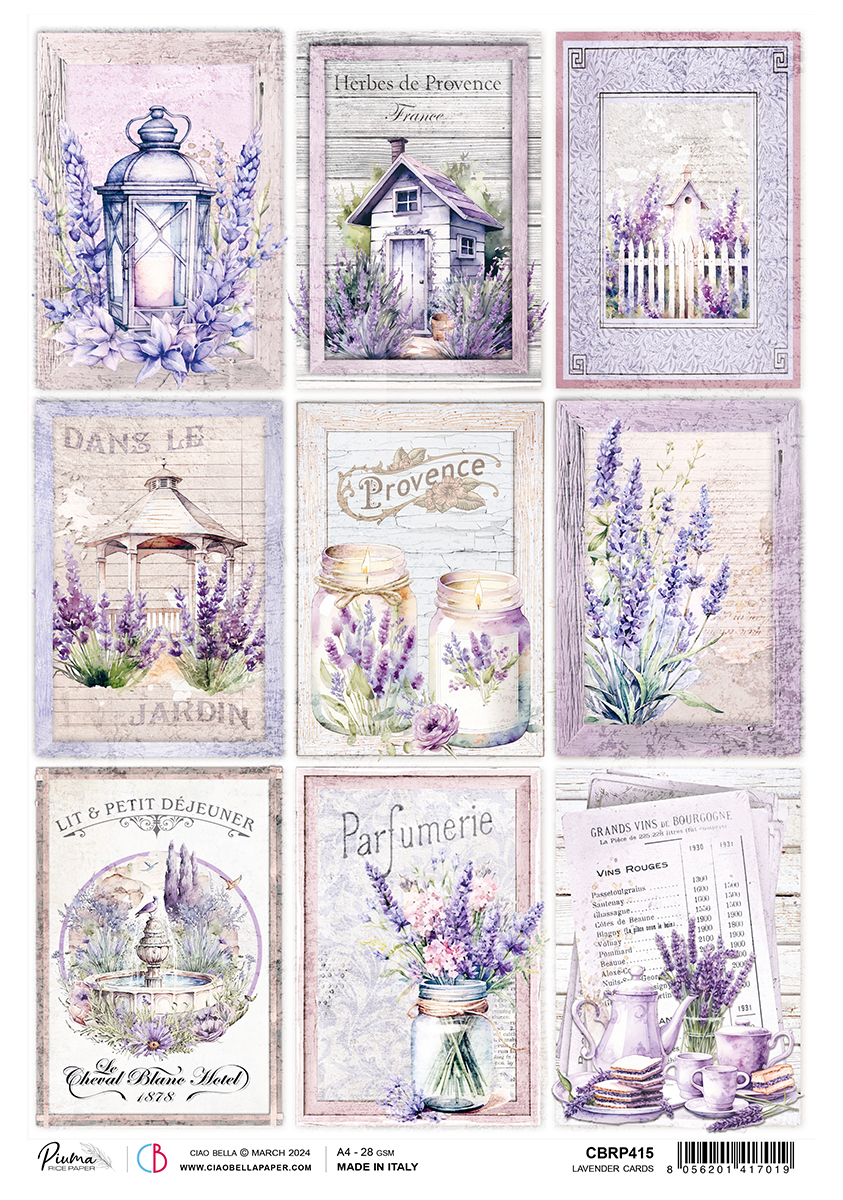 1 Feuille A4 papier de riz - Lavander Cards - Morning in Provence