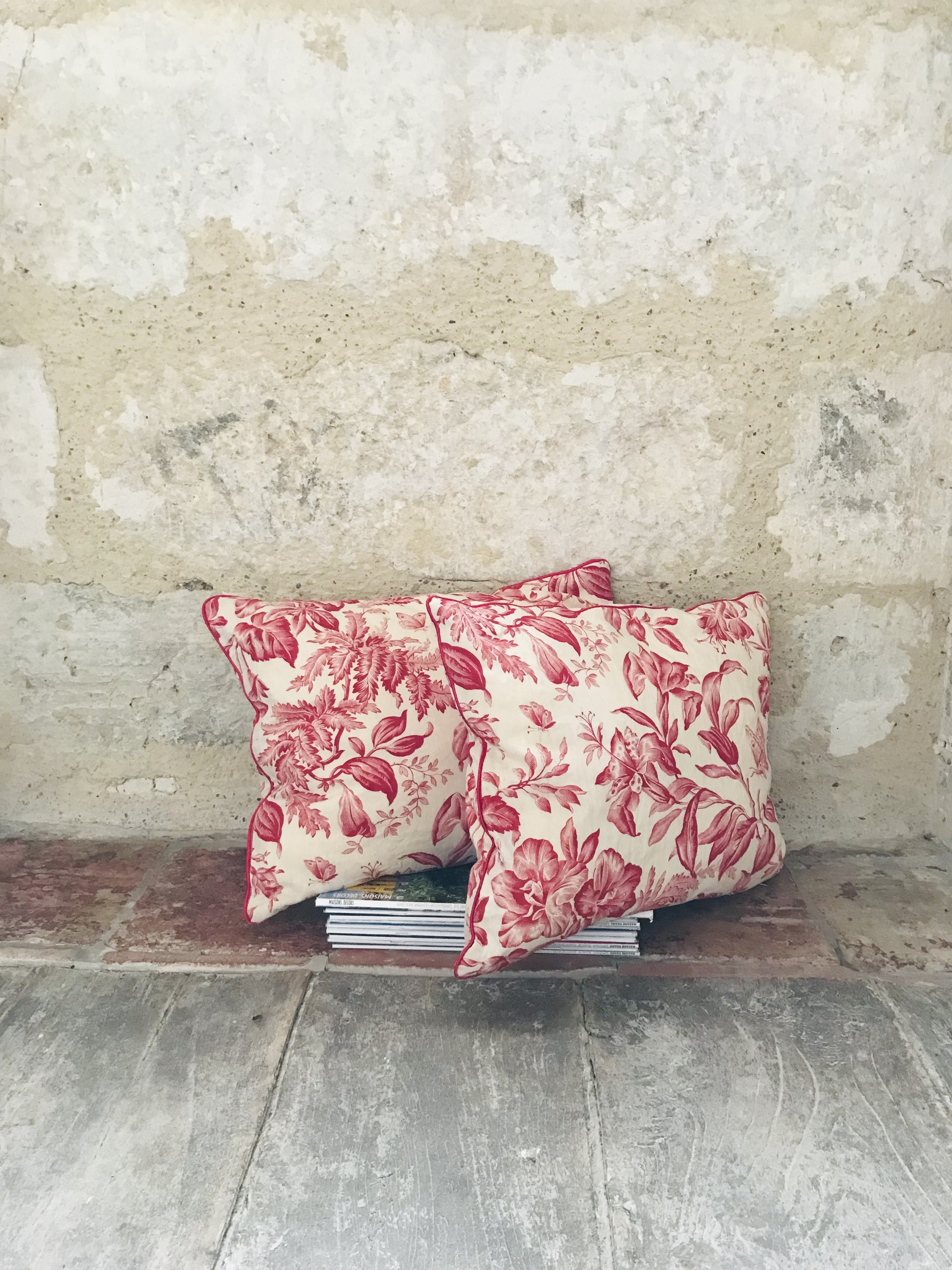 Coussin vintage 19ème siècle feuilles rouge IMG_E4345