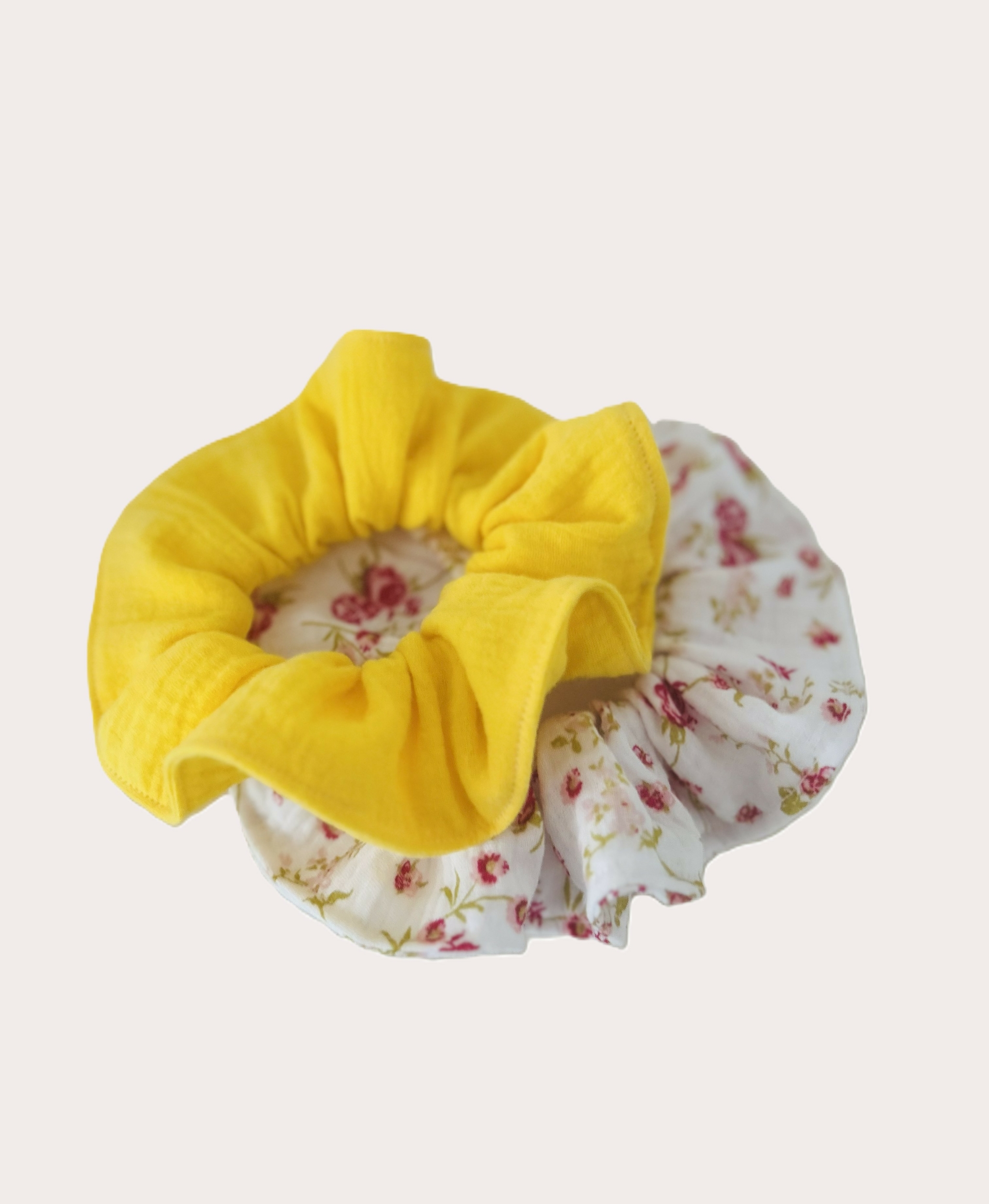 Chouchou Gaze de coton fleuri et jaune IMG_E8786