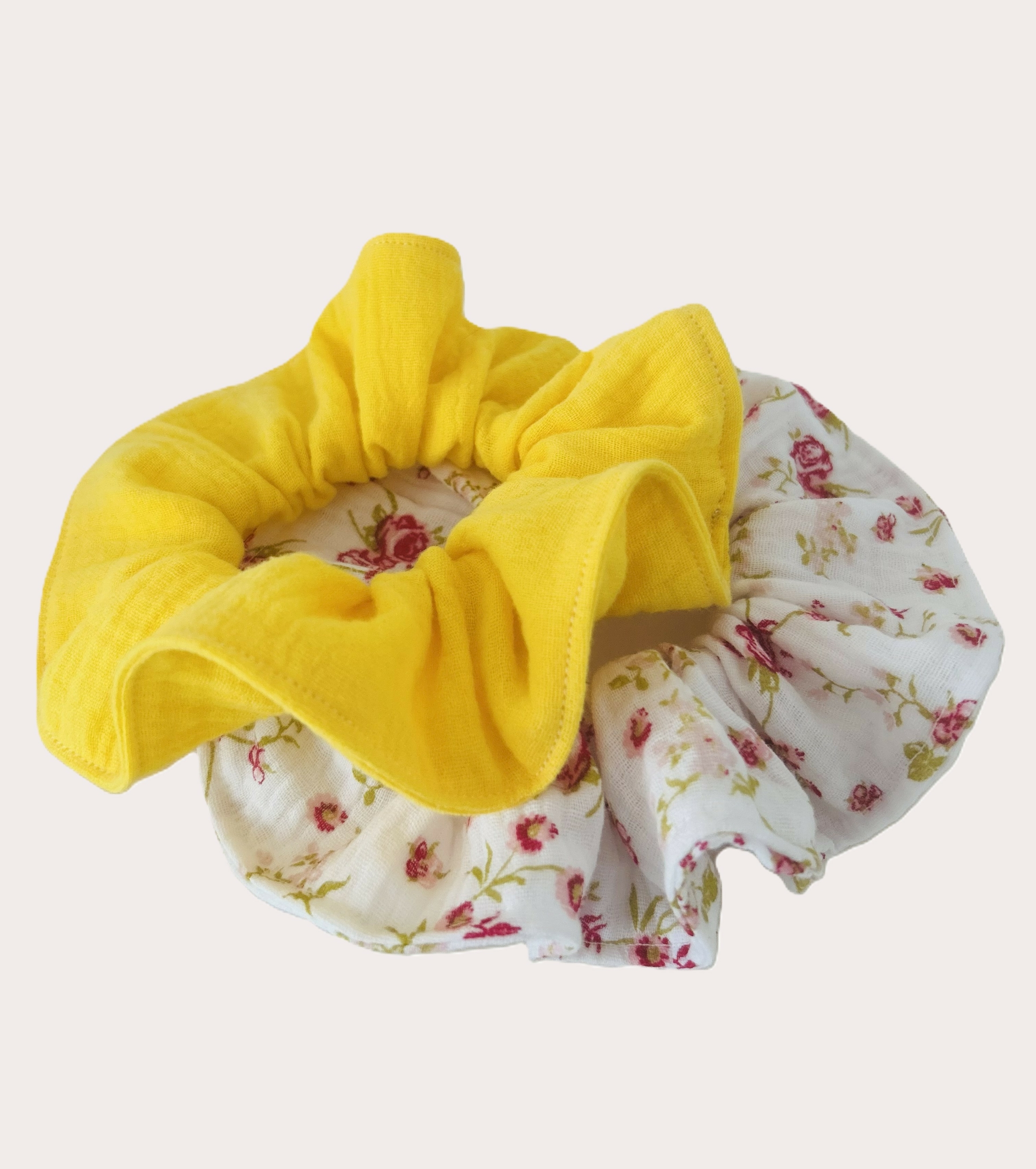 Chouchou Gaze de coton fleuri et jaune IMG_E8785