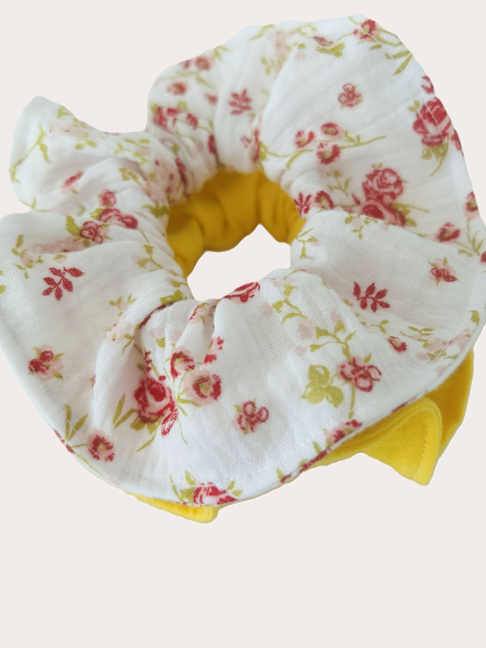 Chouchou Gaze de coton fleuri et jaune IMG_E8793