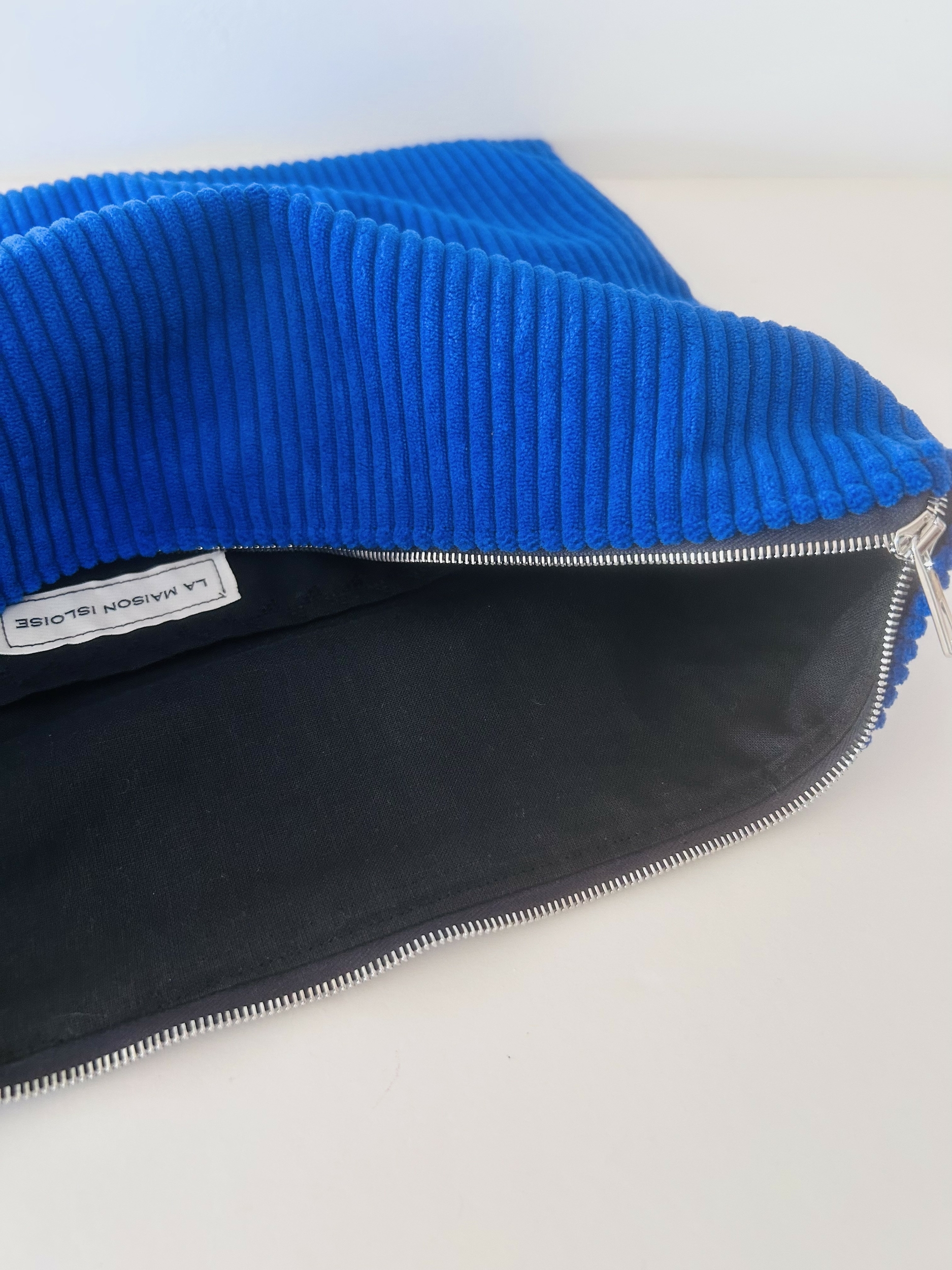 Grande Pochette main velours côtelé bleu Océan IMG_E2125