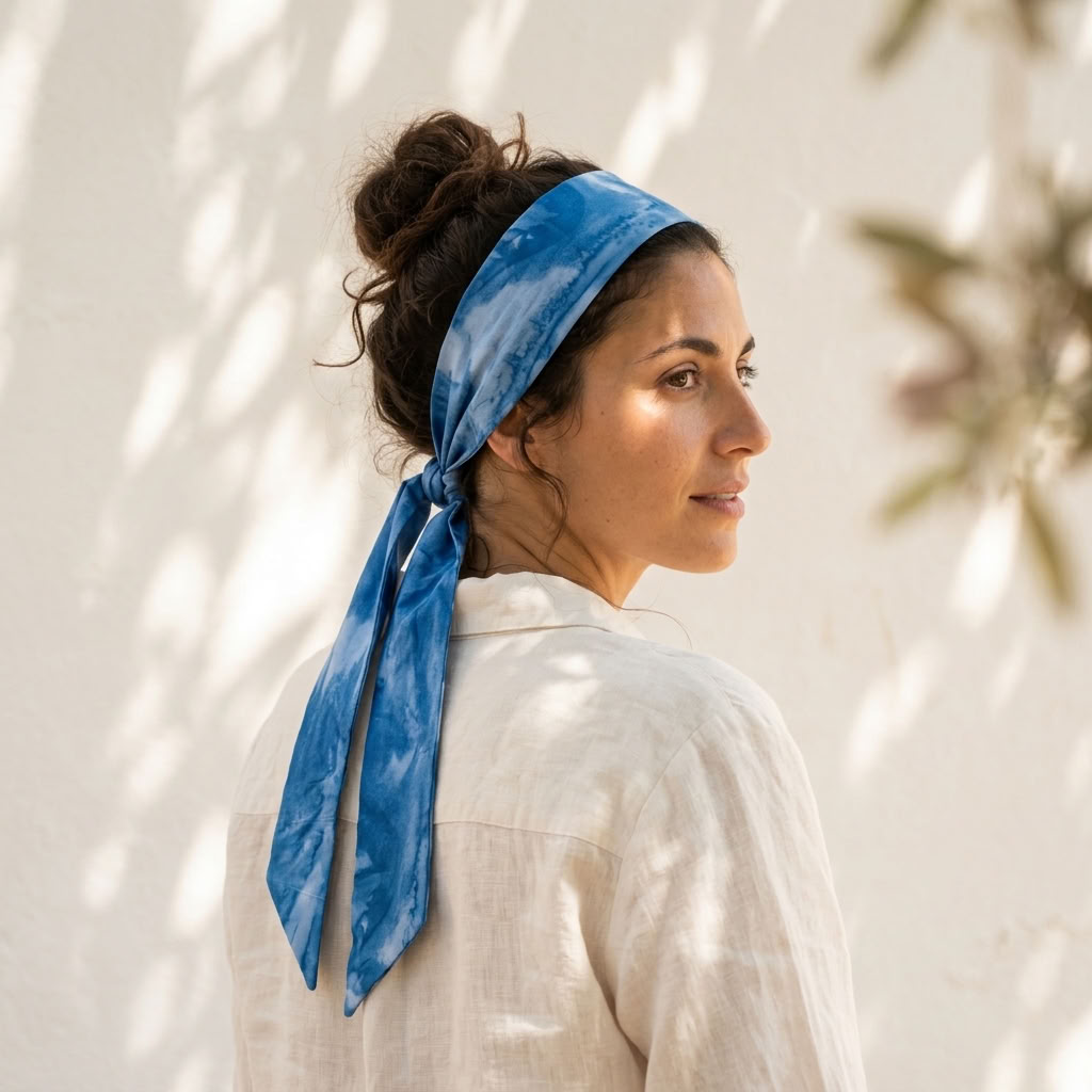 Foulard &amp; bandeau cheveux Tie and Dye bleu  (2)