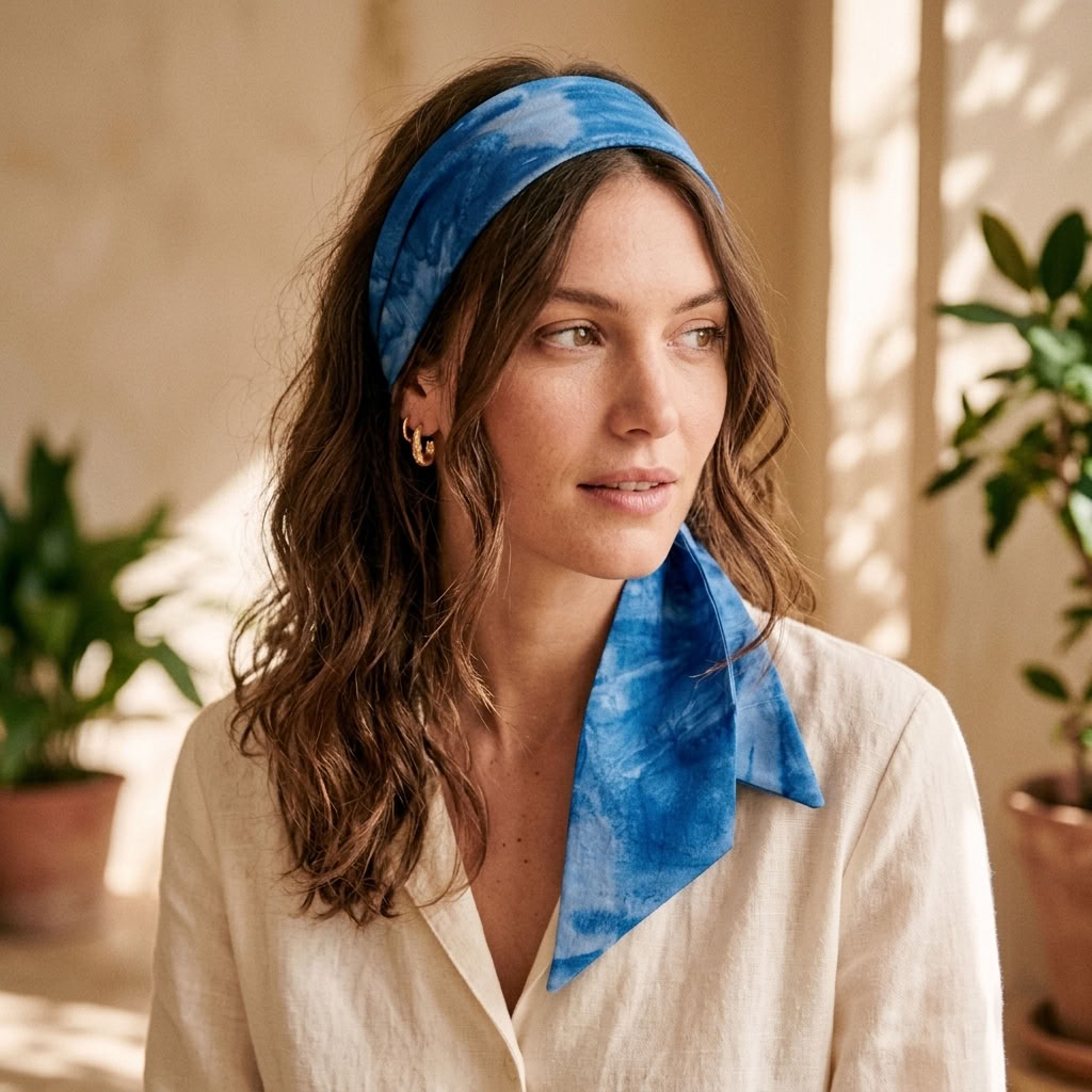 Foulard &amp; bandeau cheveux Tie and Dye bleu  (3)