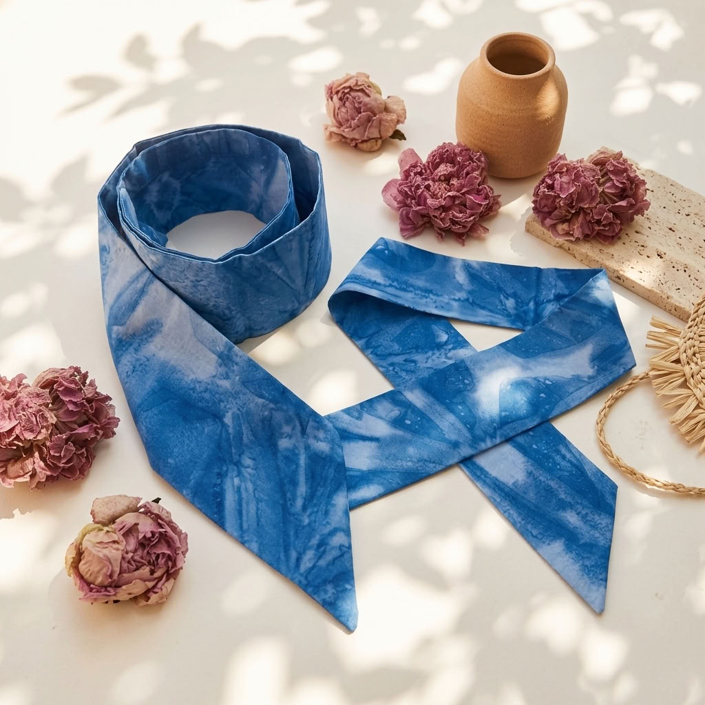 Foulard &amp; bandeau cheveux Tie and Dye bleu  (6)