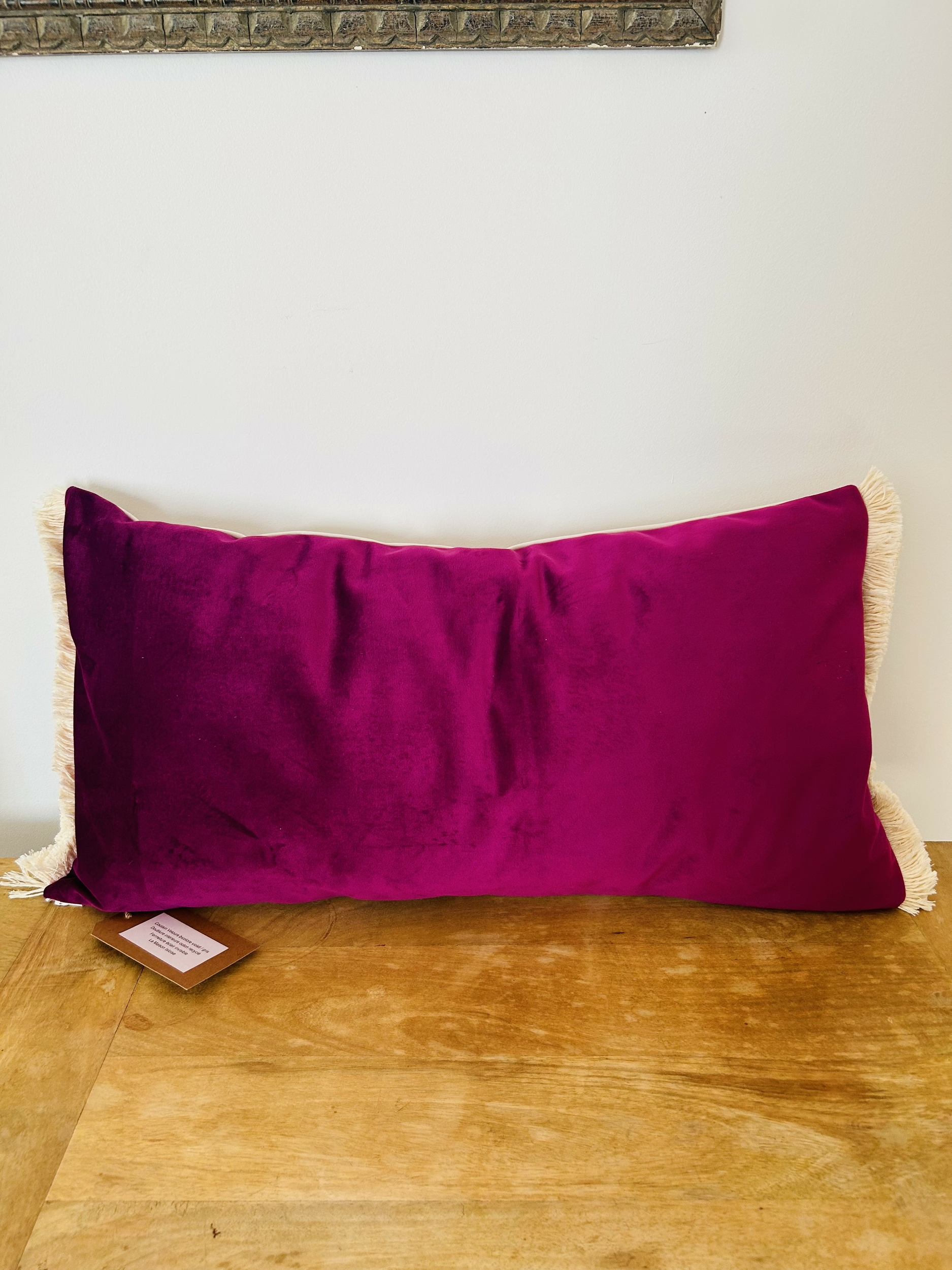 Coussin velours bicolore avec franges