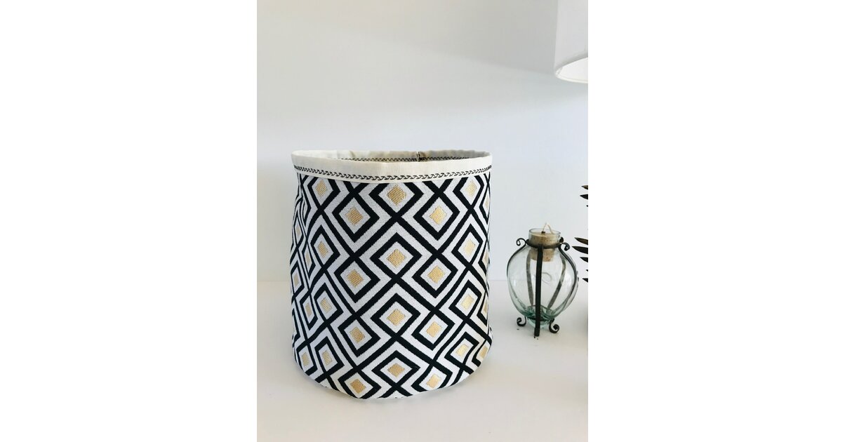 Cache pot tissu Graphique noir et doré - Cache pot d'intérieur/Cache ...